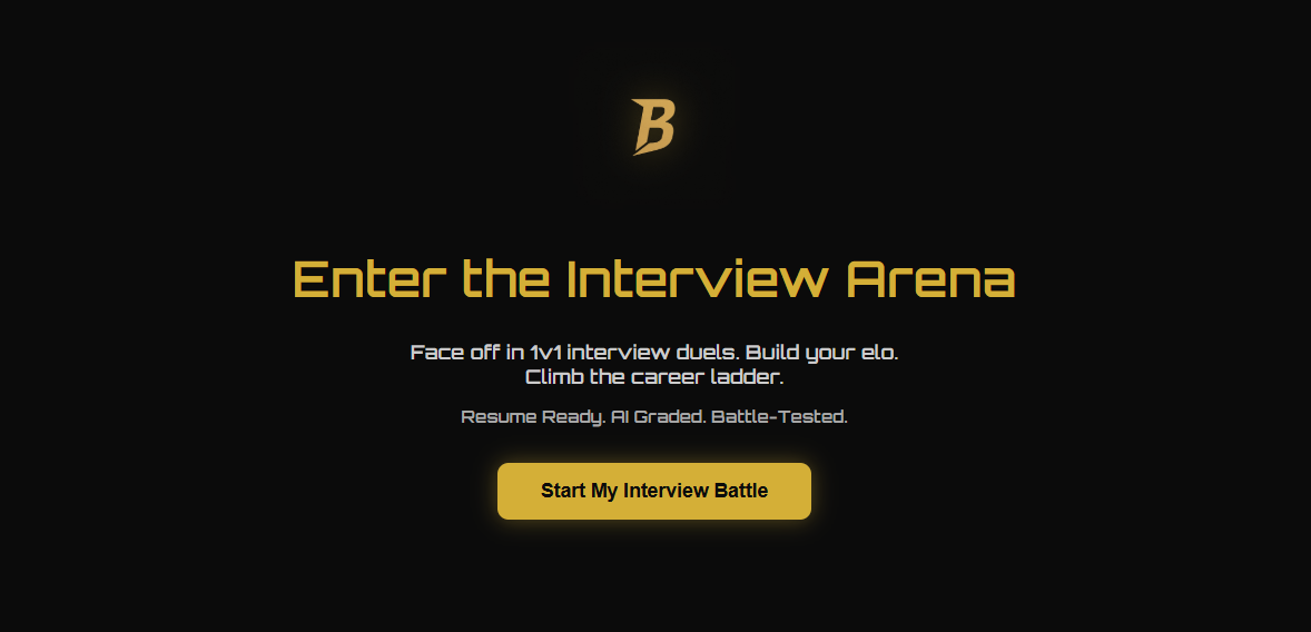 Bojon landing screen: Enter the Interview Arena, with a start my interview battle button.